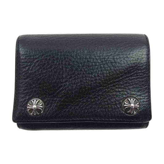 CHROME HEARTS クロムハーツ（原本無） 3 FOLD WALLET 3フォールド クロスボールボタン レザー ウォレット 財布 ブラック系【中古】