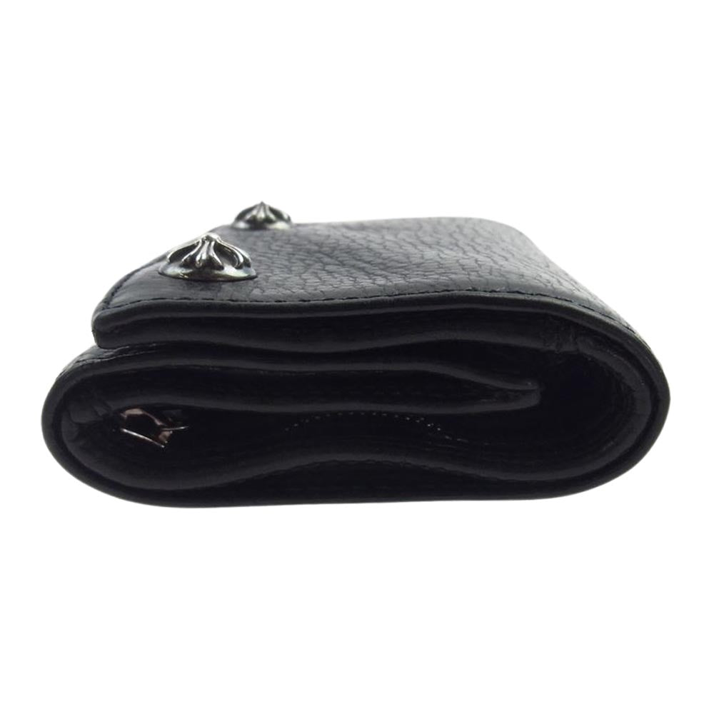 CHROME HEARTS クロムハーツ（原本無） 3 FOLD WALLET 3フォールド クロスボールボタン レザー ウォレット 財布 ブラック系【中古】