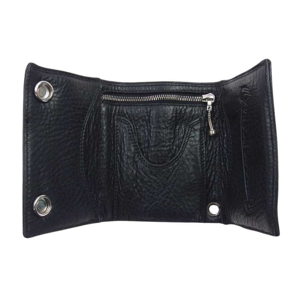CHROME HEARTS クロムハーツ（原本無） 3 FOLD WALLET 3フォールド クロスボールボタン レザー ウォレット 財布 ブラック系【中古】
