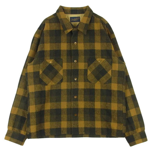 TENDERLOIN テンダーロイン T-WOOL SHT ウール チェック オープン 長袖 シャツ 日本製 イエロー系 L【中古】