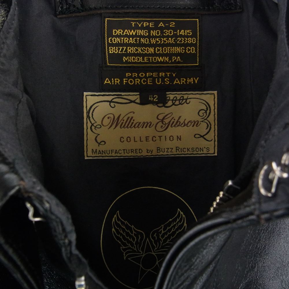 Buzz Rickson's バズリクソンズ BR80596 WILLIAM GIBSON COLLECTION ウイリアム ギブソン A-2 レザー フライト ジャケット ブラック系 42【美品】【中古】