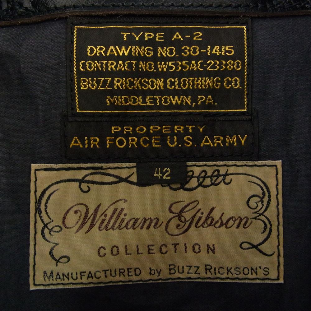 Buzz Rickson's バズリクソンズ BR80596 WILLIAM GIBSON COLLECTION ウイリアム ギブソン A-2 レザー フライト ジャケット ブラック系 42【美品】【中古】