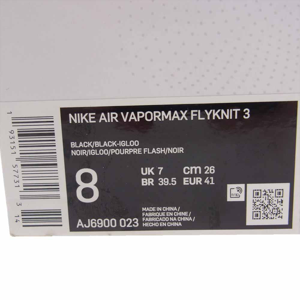 NIKE ナイキ AJ6900-023 AIR VAPORMAX FLYKNIT 3 Oreo エアヴェイパーマックス フライニット スニーカー ブラック系 26cm【中古】