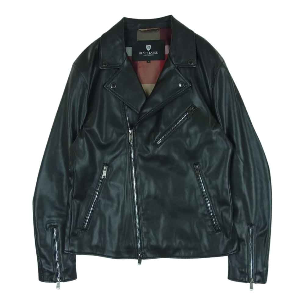 ブラックレーベルクレストブリッジ フェイクレザー 裏地チェック ダブルライダース ジャケット ブラック系 M【美品】【中古】