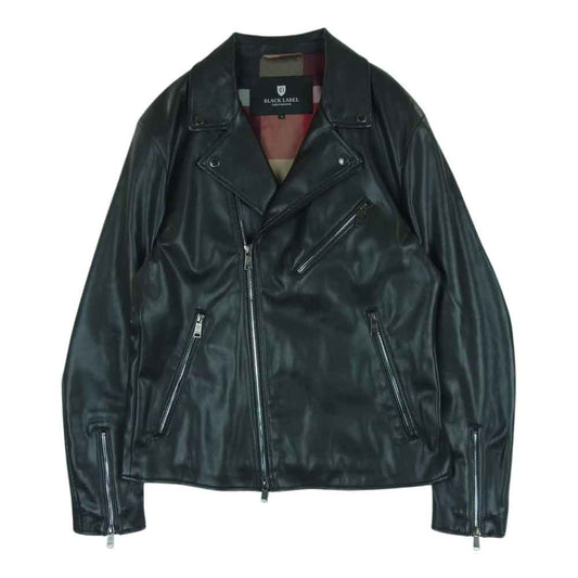 ブラックレーベルクレストブリッジ フェイクレザー 裏地チェック ダブルライダース ジャケット ブラック系 M【美品】【中古】