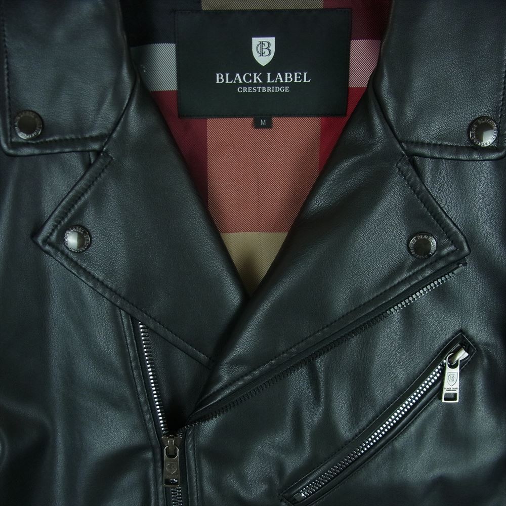 ブラックレーベルクレストブリッジ フェイクレザー 裏地チェック ダブルライダース ジャケット ブラック系 M【美品】【中古】