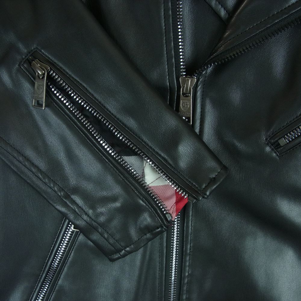 ブラックレーベルクレストブリッジ フェイクレザー 裏地チェック ダブルライダース ジャケット ブラック系 M【美品】【中古】