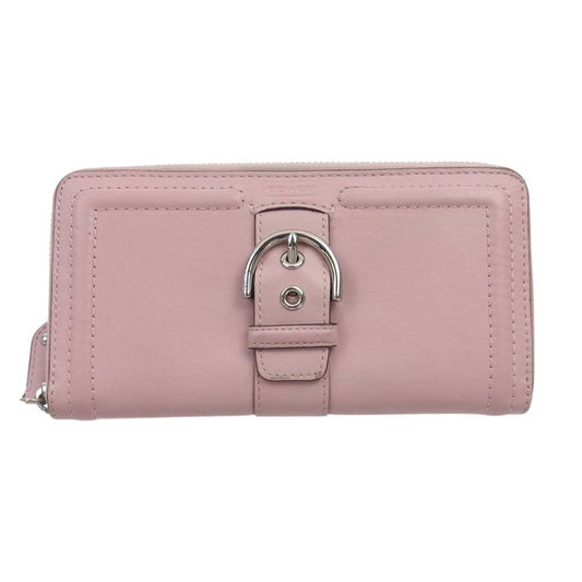 COACH コーチ ベルト付き ラウンドジップ 長財布 ピンク系【中古】