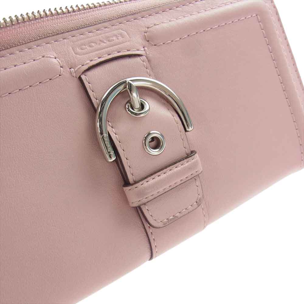 COACH コーチ ベルト付き ラウンドジップ 長財布 ピンク系【中古】