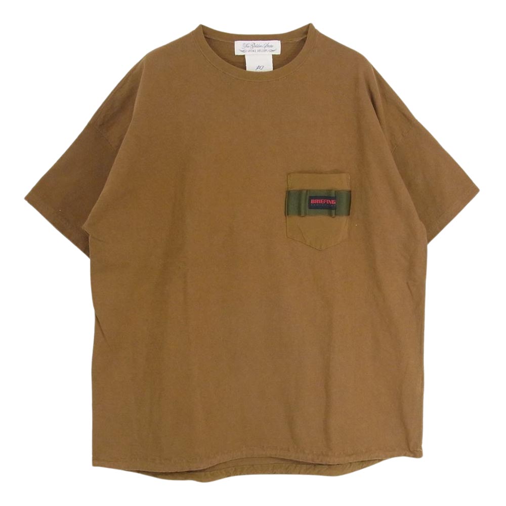 REMI RELIEF レミレリーフ × BRIEFING ブリーフィング ポケット ロゴ ナイロン切替 半袖 Tシャツ ブラウン系 XL【中古】