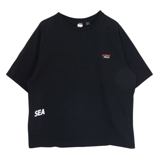 WIND AND SEA ウィンダンシー 22SS WDWFBKG4 × NANGA ナンガ ロゴ ラバーパッチ 半袖 Tシャツ ブラック系 L【中古】