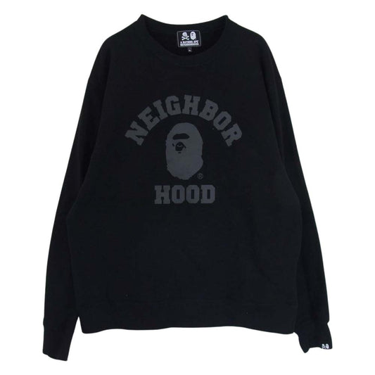 NEIGHBORHOOD ネイバーフッド 001SWJ231901C × A BATHING APE ア ベイシング エイプ BAPE NBHD RELAXED FIT CREWNECK リラックス フィット ロゴ プリント クルーネック スウェット トレーナー ブラック系 XL【中古】