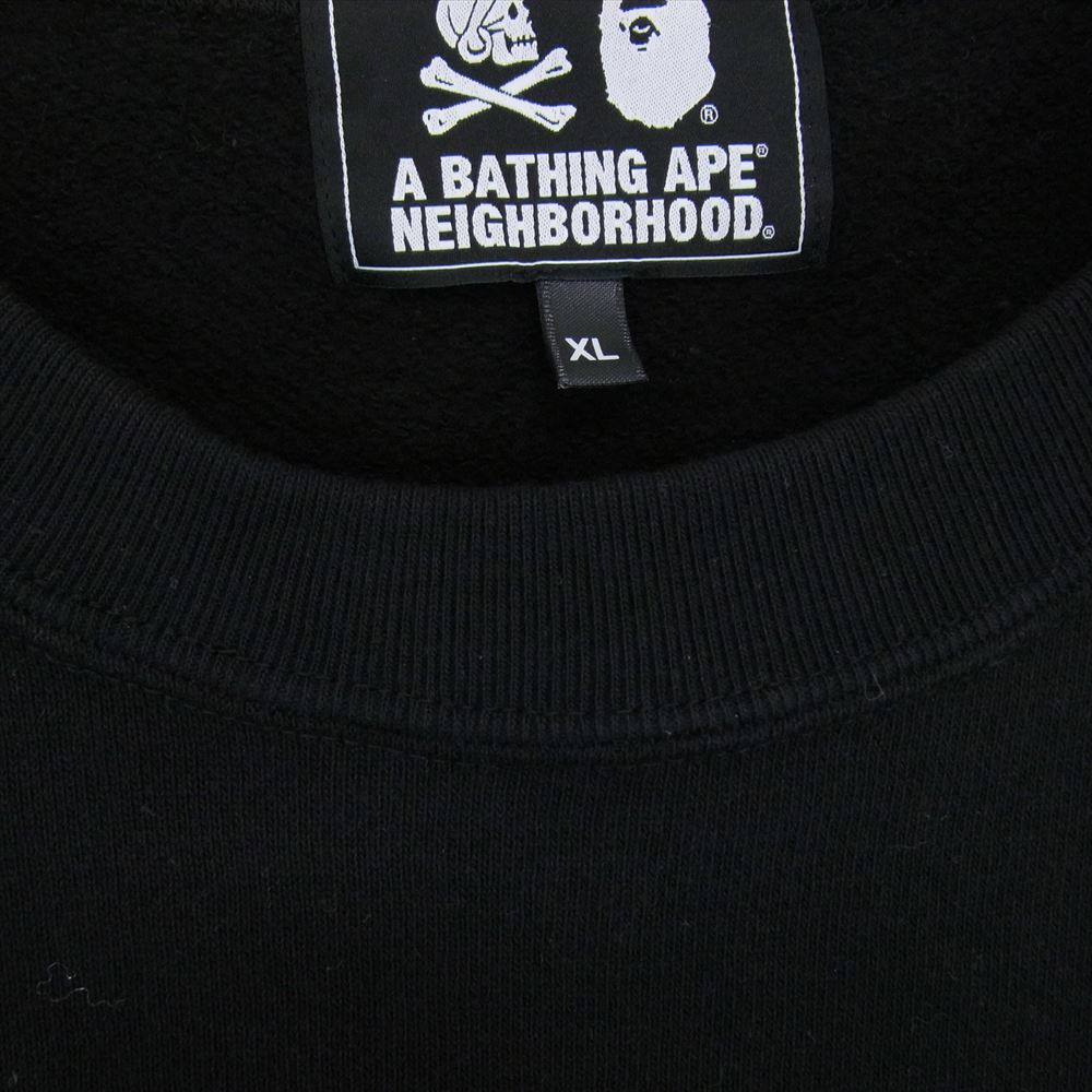 NEIGHBORHOOD ネイバーフッド 001SWJ231901C × A BATHING APE ア ベイシング エイプ BAPE NBHD RELAXED FIT CREWNECK リラックス フィット ロゴ プリント クルーネック スウェット トレーナー ブラック系 XL【中古】