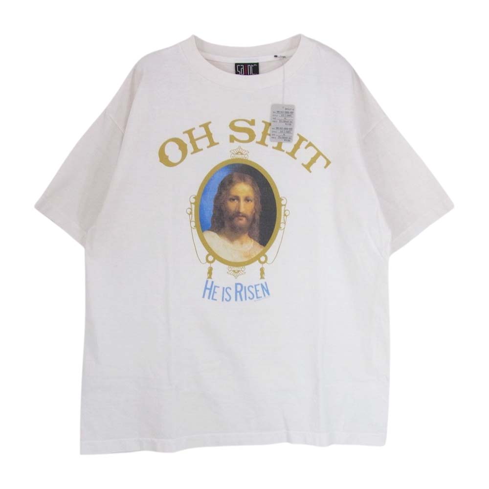 SAINT MICHAEL セントマイケル SM-A22-0000-003 SS TEE OH SHIT キリスト グラフィック プリント Tシャツ オフホワイト系 XL【新古品】【未使用】【中古】