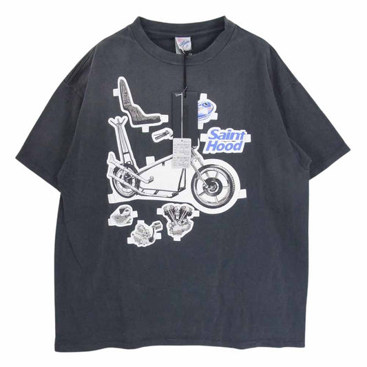 NEIGHBORHOOD ネイバーフッド SM-S23-0000-114 × SAINT MICHAEL セントマイケル NH-SS TEE BIKE バイク プリント ダメージ加工 Tシャツ ブラック系 XL【新古品】【未使用】【中古】