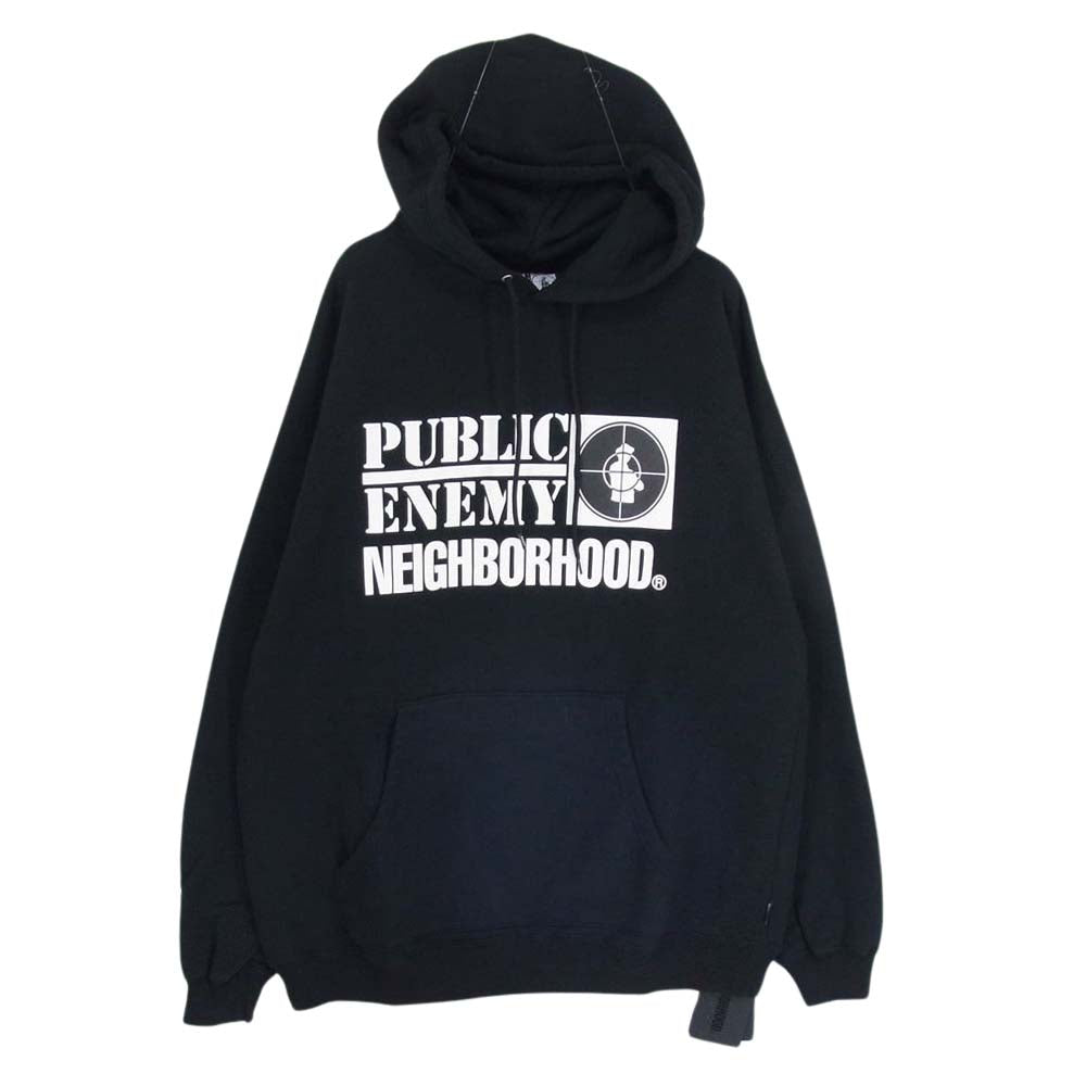 NEIGHBORHOOD ネイバーフッド 23AW 232UWNH-CSM01 × PUBLIC ENEMY パブリックエネミー SWEATPARKA LS ロゴ プリント スウェット プルオーバー パーカー ブラック系 XL【新古品】【未使用】【中古】