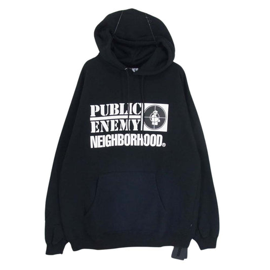 NEIGHBORHOOD ネイバーフッド 23AW 232UWNH-CSM01 × PUBLIC ENEMY パブリックエネミー SWEATPARKA LS ロゴ プリント スウェット プルオーバー パーカー ブラック系 XL【新古品】【未使用】【中古】
