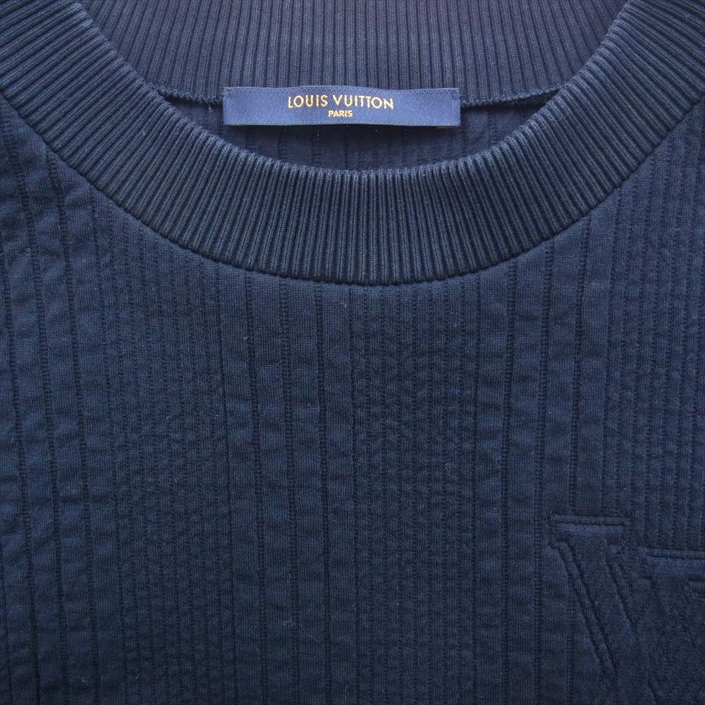 LOUIS VUITTON ルイ・ヴィトン HLY04W LVステッチ LVロゴ刺繍 ストライプボンディング プルオーバー スウェット トレーナー ネイビー系 XXL【中古】