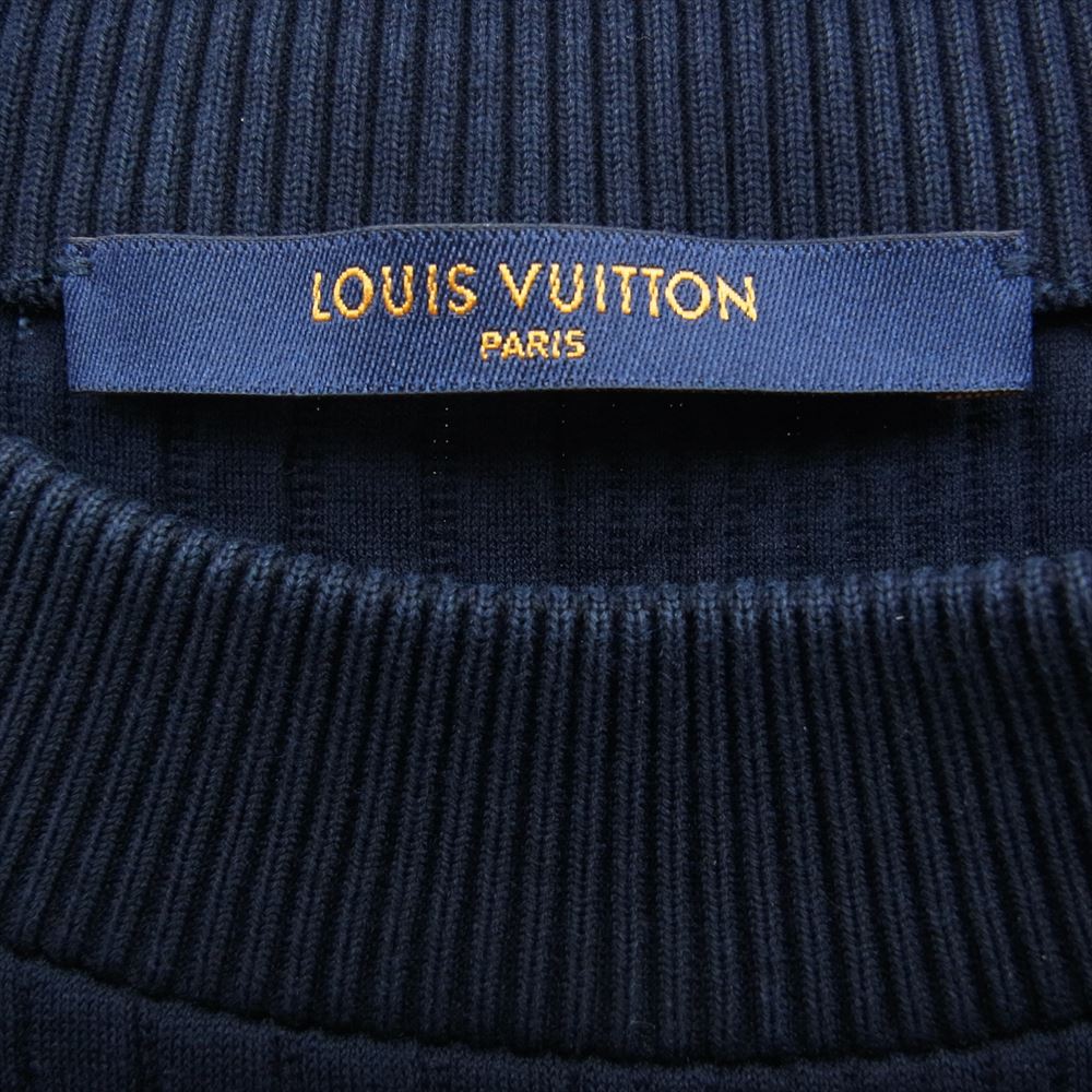 LOUIS VUITTON ルイ・ヴィトン HLY04W LVステッチ LVロゴ刺繍 ストライプボンディング プルオーバー スウェット トレーナー ネイビー系 XXL【中古】