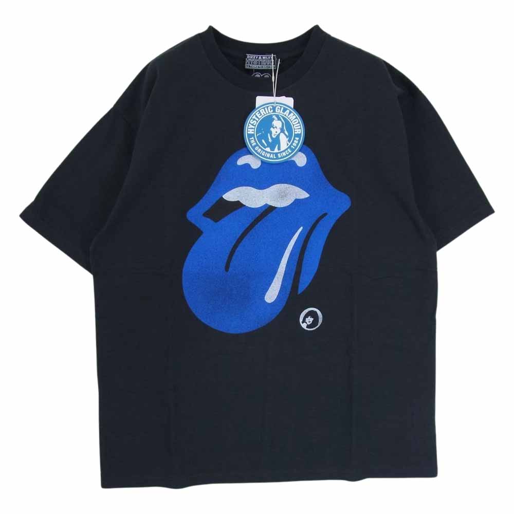 HYSTERIC GLAMOUR ヒステリックグラマー 02233CT09 THE ROLLING STONES ローリングストーンズ CIRCLE HEAD&BLUE TONGUE サークル ヘッド ブルー リップ タン Tシャツ ブラック系 L【新古品】【未使用】【中古】