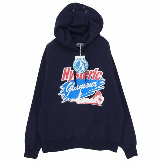 HYSTERIC GLAMOUR ヒステリックグラマー 02233CF07 SPLASH ガールプリント プルオーバー パーカー ネイビー系 L【新古品】【未使用】【中古】