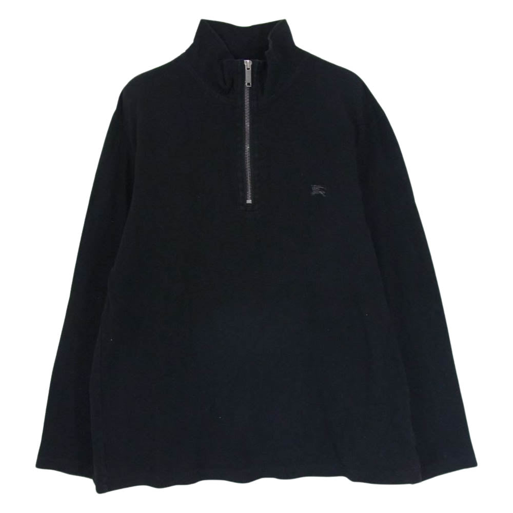BURBERRY LONDON バーバリー ロンドン BBV96-121-09 刺繍 ロゴ ハーフジップ コットン 長袖 Tシャツ ブラック系 L【中古】
