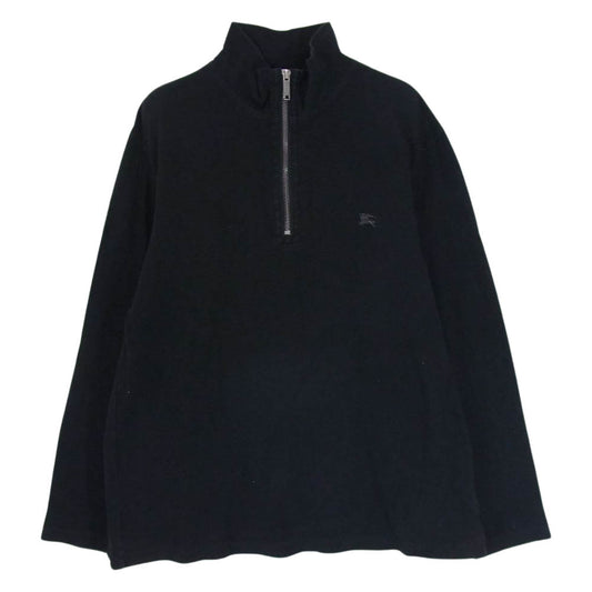BURBERRY LONDON バーバリー ロンドン BBV96-121-09 刺繍 ロゴ ハーフジップ コットン 長袖 Tシャツ ブラック系 L【中古】