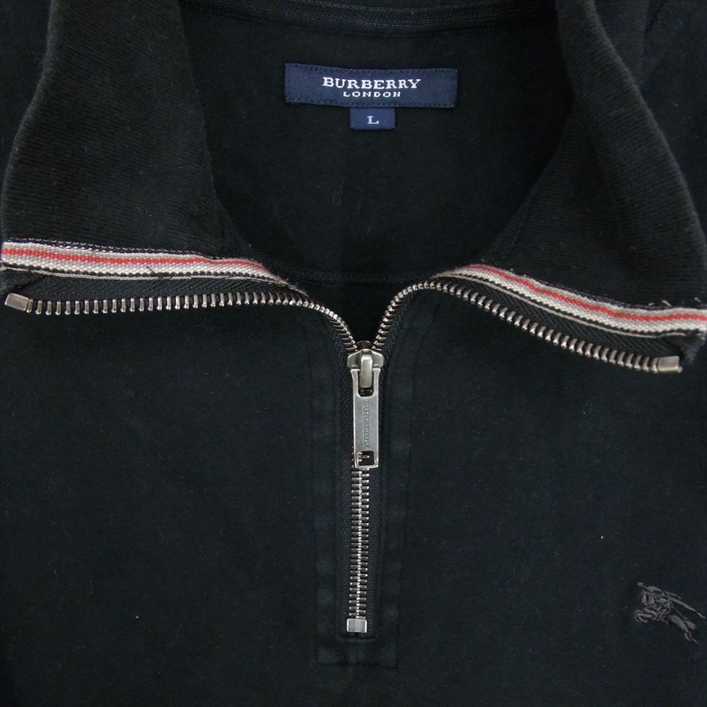 BURBERRY LONDON バーバリー ロンドン BBV96-121-09 刺繍 ロゴ ハーフジップ コットン 長袖 Tシャツ ブラック系 L【中古】