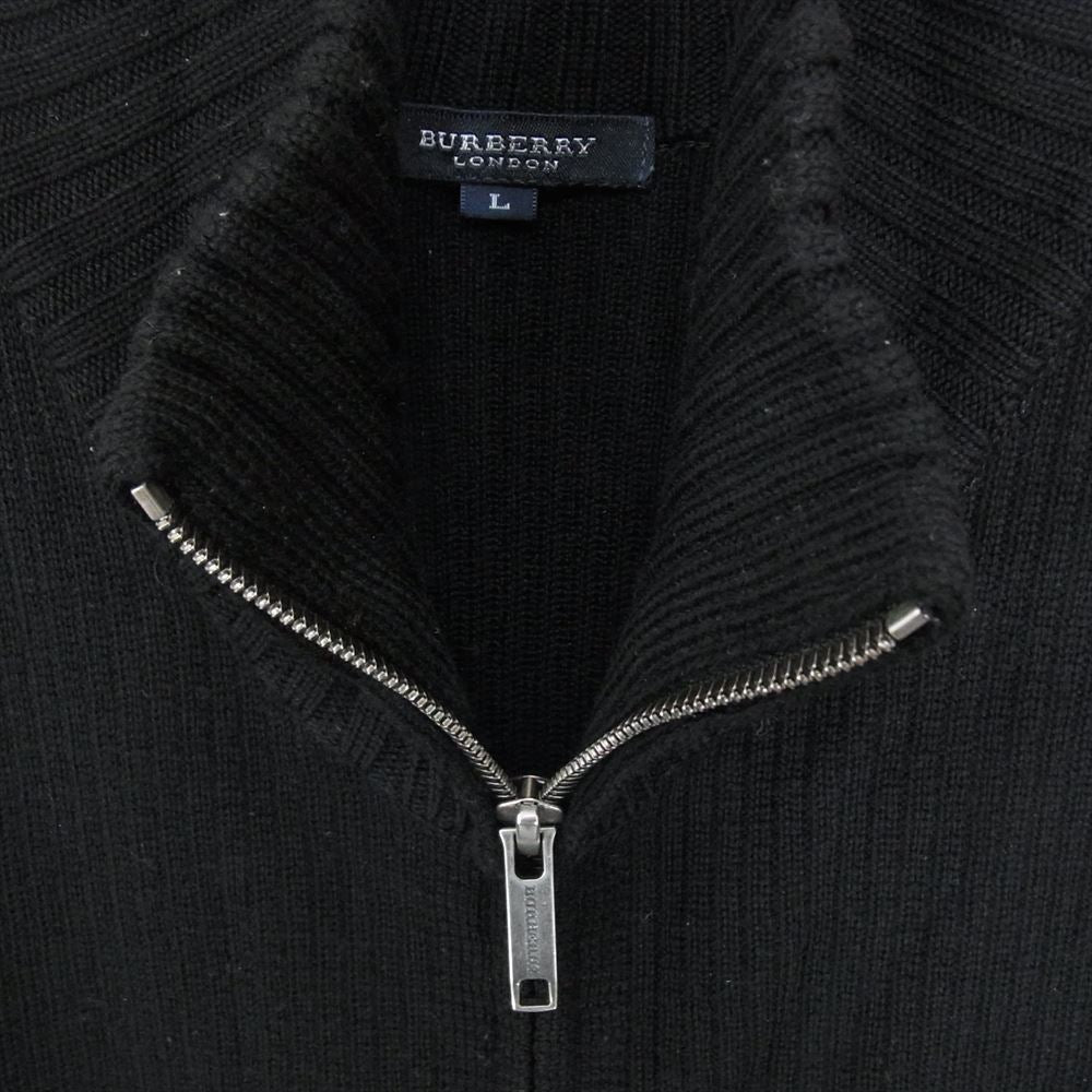 BURBERRY LONDON バーバリー ロンドン BBT94-322-09 刺繍 ロゴ ジップアップ ウール ドライバーズ ニット カーディガン ブラック系 L【中古】