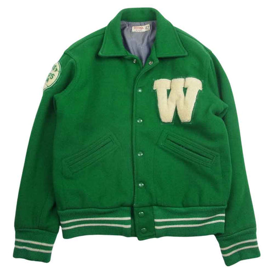 wilson ウィルソン 50s ウール メルトン 袖ワッペン スタジャン アワード ジャケット グリーン系 42【中古】