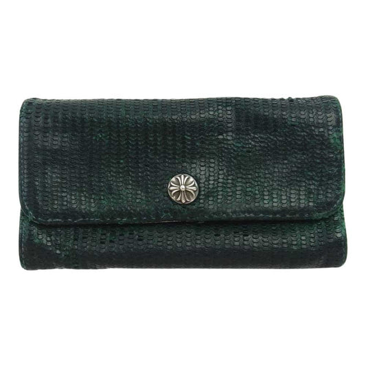 CHROME HEARTS クロムハーツ（原本無） WALLET JUDY CROSS BUTTON ジュディ ノベルティ クロスボールボタン スクロールラベル ウォレット 長財布  グリーン系【中古】
