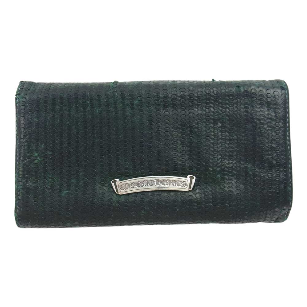 CHROME HEARTS クロムハーツ（原本無） WALLET JUDY CROSS BUTTON ジュディ ノベルティ クロスボールボタン スクロールラベル ウォレット 長財布  グリーン系【中古】