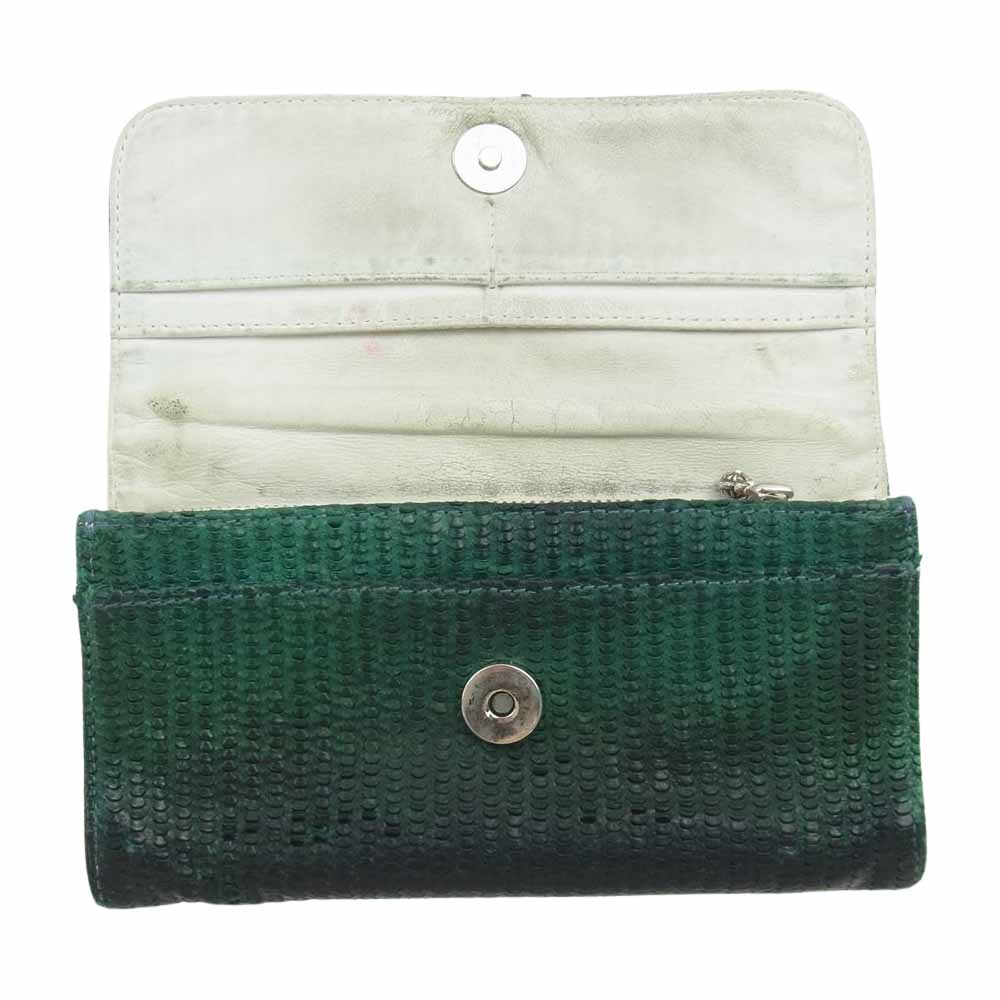 CHROME HEARTS クロムハーツ（原本無） WALLET JUDY CROSS BUTTON ジュディ ノベルティ クロスボールボタン スクロールラベル ウォレット 長財布  グリーン系【中古】