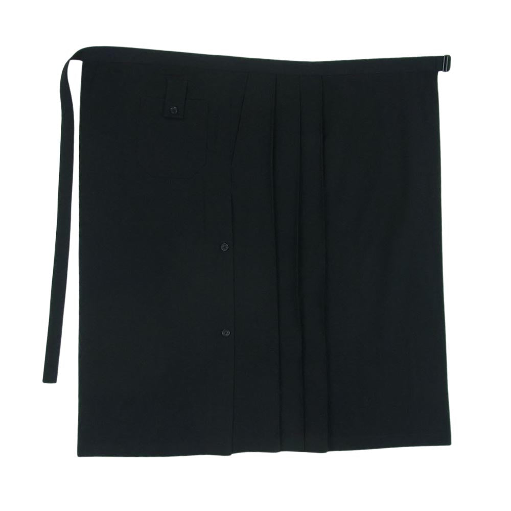 Yohji Yamamoto POUR HOMME ヨウジヤマモトプールオム 23SS look42 HZ-S07-100 定番シワギャバ ウールギャバジン プリーツベンツラップクロス ラップスカート ブラック系 3【美品】【中古】