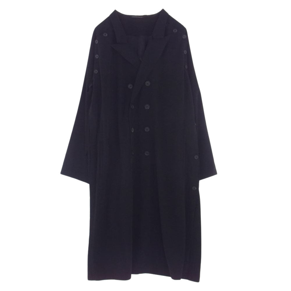 Yohji Yamamoto POUR HOMME ヨウジヤマモトプールオム 21SS HD-D09-500 ダブルパーツ ボタン留め ラグランドレス ダブルブレスト コート ブラック系 2【中古】