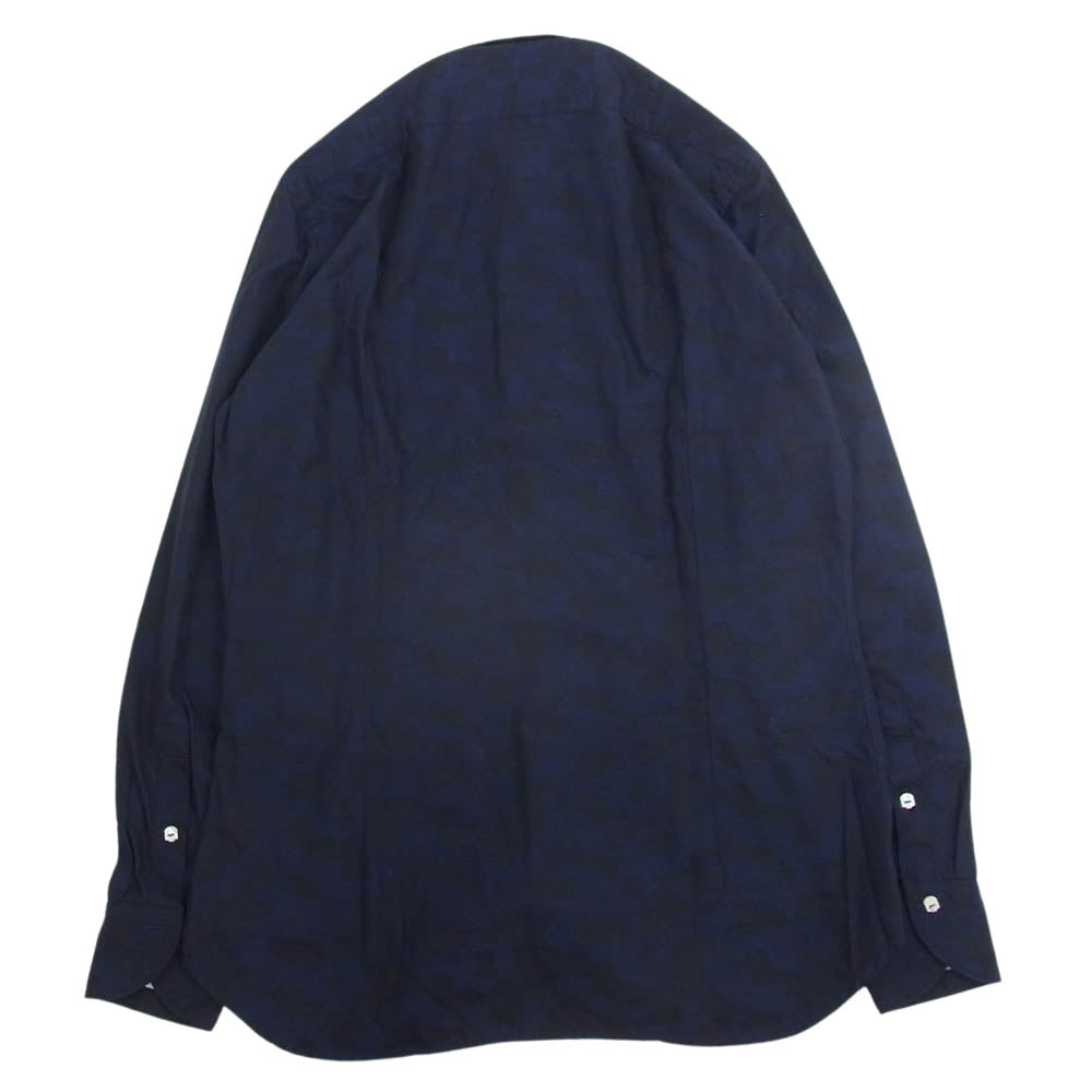 ハイドロゲン BLUE NAVY CAMOUFLAGE SHIRT スカル刺繍 カモフラ 長袖 シャツ ネイビー系 L【中古】