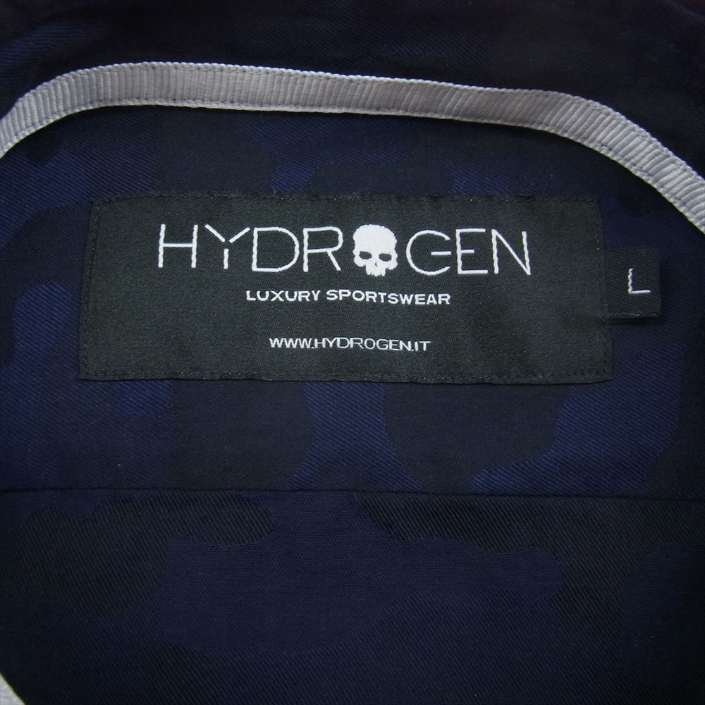 ハイドロゲン BLUE NAVY CAMOUFLAGE SHIRT スカル刺繍 カモフラ 長袖 シャツ ネイビー系 L【中古】