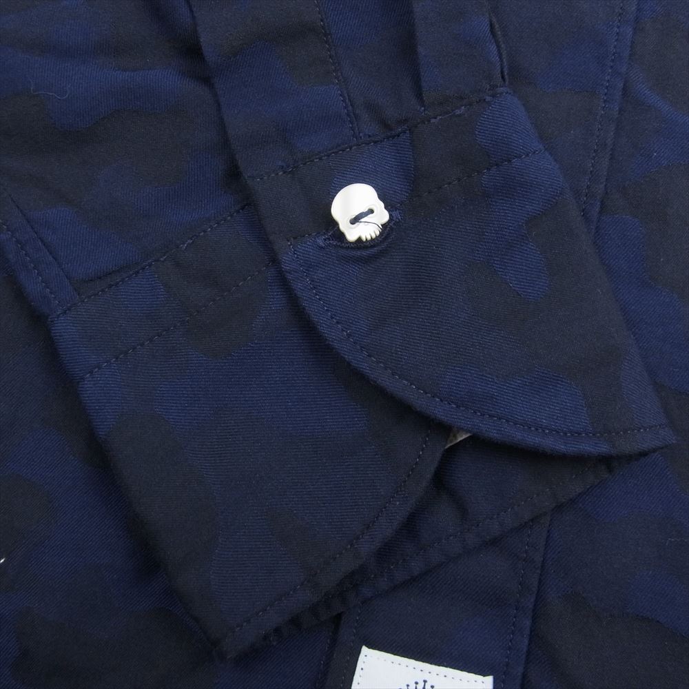 ハイドロゲン BLUE NAVY CAMOUFLAGE SHIRT スカル刺繍 カモフラ 長袖 シャツ ネイビー系 L【中古】