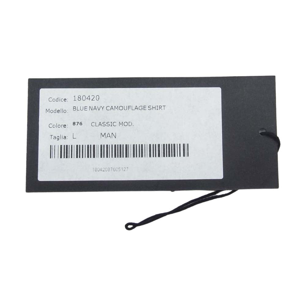 ハイドロゲン BLUE NAVY CAMOUFLAGE SHIRT スカル刺繍 カモフラ 長袖 シャツ ネイビー系 L【中古】