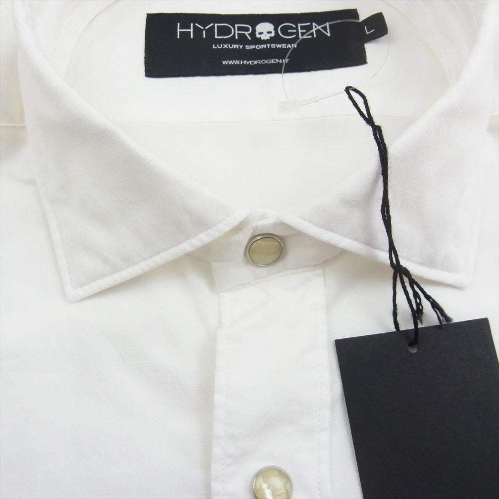 HYDROGEN ハイドロゲン WHITE CAMOUFLAGE JACQUARD SHIRT スカル刺繍 カモフラ 長袖 シャツ ホワイト ホワイト系 L【中古】