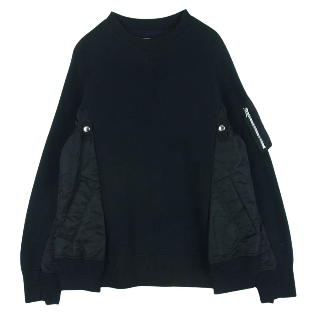 Sacai サカイ 19AW SCM-032 Sponge Sweat MA-1 Pullover 再構築 ドッキング スウェット トレーナー ブラック系 2【中古】