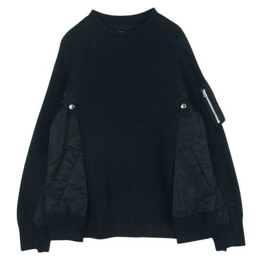 Sacai サカイ 19AW SCM-032 Sponge Sweat MA-1 Pullover 再構築 ドッキング スウェット トレーナー ブラック系 2【中古】