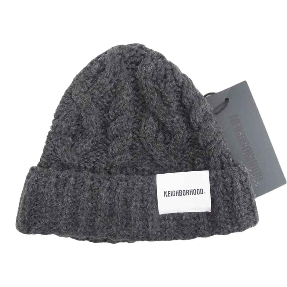 NEIGHBORHOOD ネイバーフッド 232FUNH-HT02 CABLE KNIT BEANIE ケーブル ニット ビーニー キャップ 帽子 チャコール系 F【極上美品】【中古】