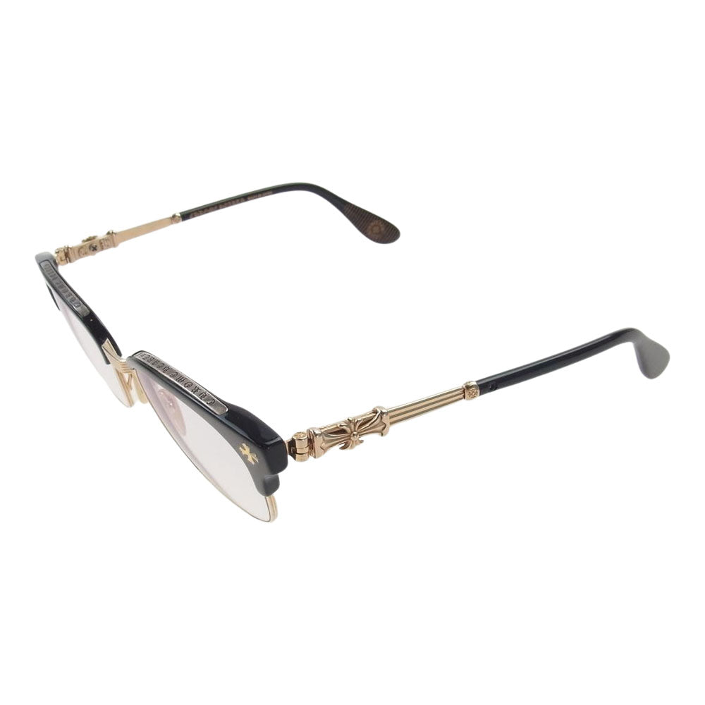 CHROME HEARTS クロムハーツ（原本無） BONENNOISSEUR II テンプル CH クロスハーフリム 度入り 眼鏡 アイウェア  ブラック系 ゴールド系 53□19150【中古】