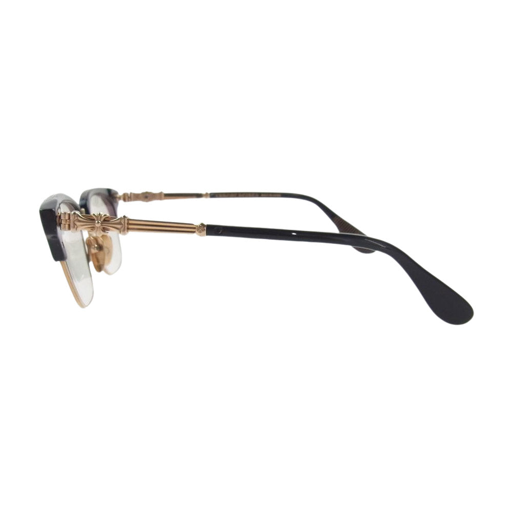 CHROME HEARTS クロムハーツ（原本無） BONENNOISSEUR II テンプル CH クロスハーフリム 度入り 眼鏡 アイウェア  ブラック系 ゴールド系 53□19150【中古】