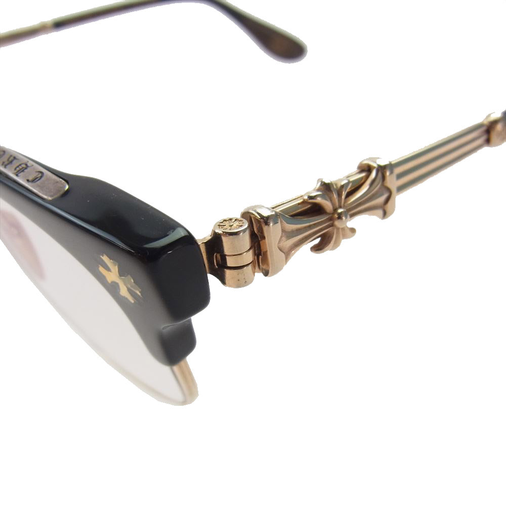 CHROME HEARTS クロムハーツ（原本無） BONENNOISSEUR II テンプル CH クロスハーフリム 度入り 眼鏡 アイウェア  ブラック系 ゴールド系 53□19150【中古】