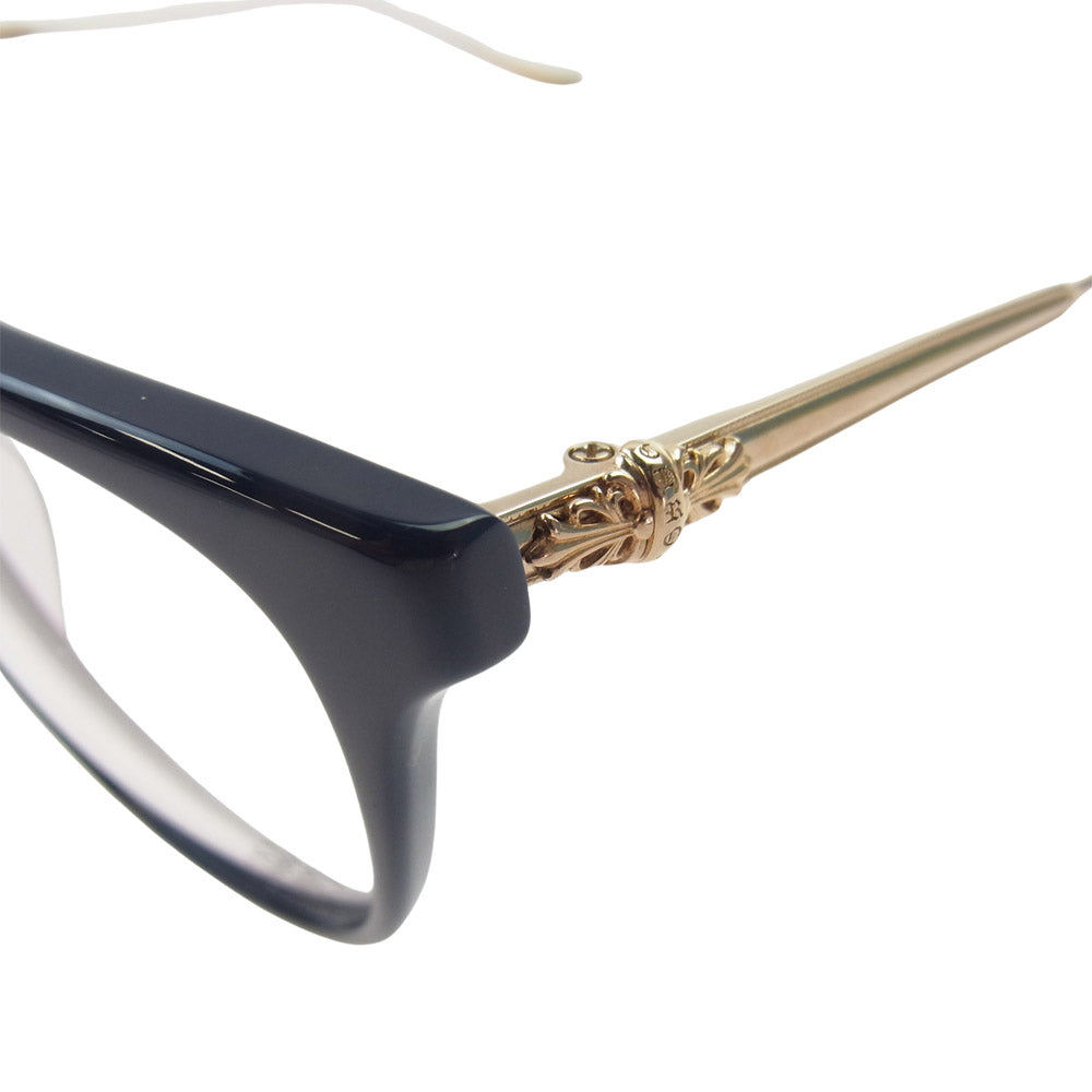 CHROME HEARTS クロムハーツ（原本無） JEJE SPOT NAVY GOLD PLATED ジェジェ スポット ネイビー フローラル クロス テンプル ゴールド プレート サングラス 眼鏡 アイウェア　　 ネイビー系【中古】