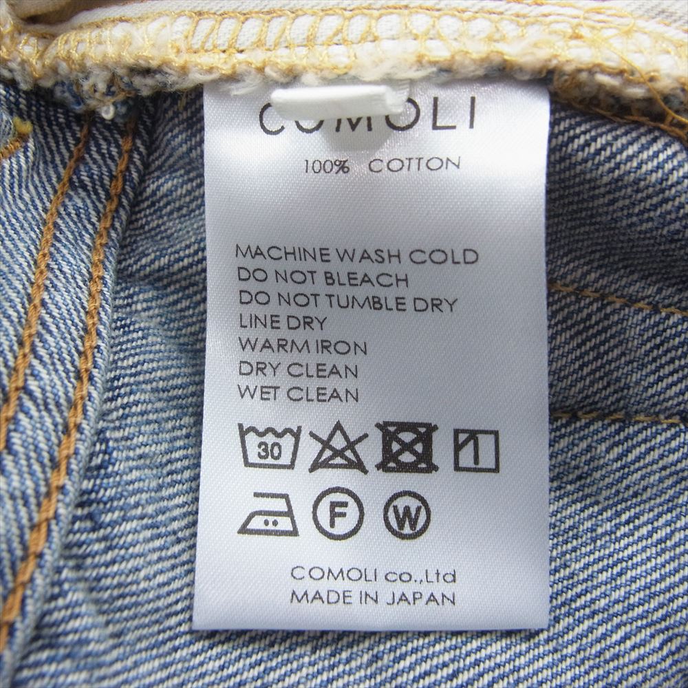 COMOLI コモリ 23SS x01-03004 5P ブリーチ コットン ワイド ボタンフライ デニム パンツ ジーンズ インディゴブルー系 1【中古】