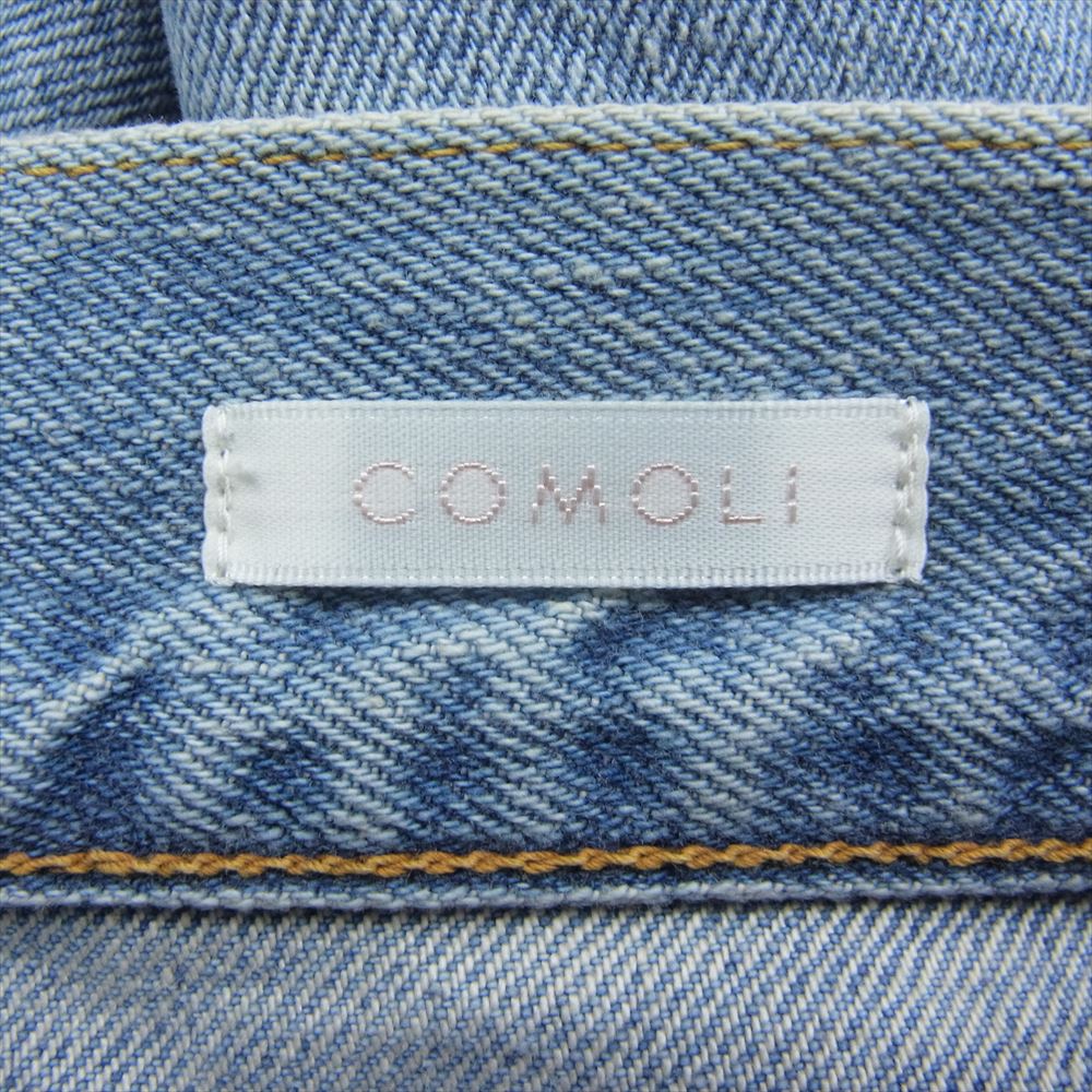 COMOLI コモリ 23SS x01-03004 5P ブリーチ コットン ワイド ボタンフライ デニム パンツ ジーンズ インディゴブルー系 2【中古】