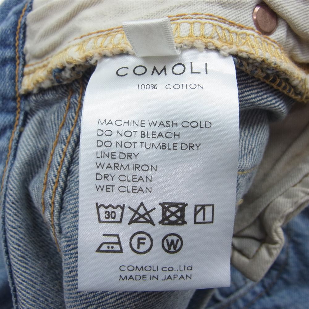 COMOLI コモリ 23SS x01-03004 5P ブリーチ コットン ワイド ボタンフライ デニム パンツ ジーンズ インディゴブルー系 2【中古】